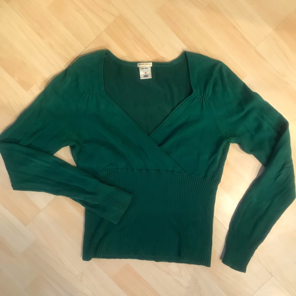 Green Ruched Shoulder Sweater